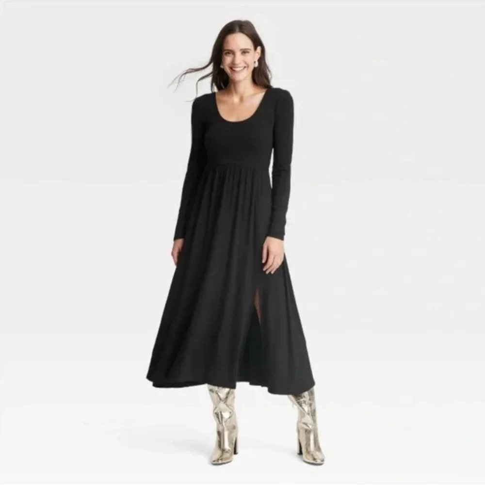 Woman’s a new day brand black knit long sleeve ballet dress with slit, a new - Picture 3 of 4